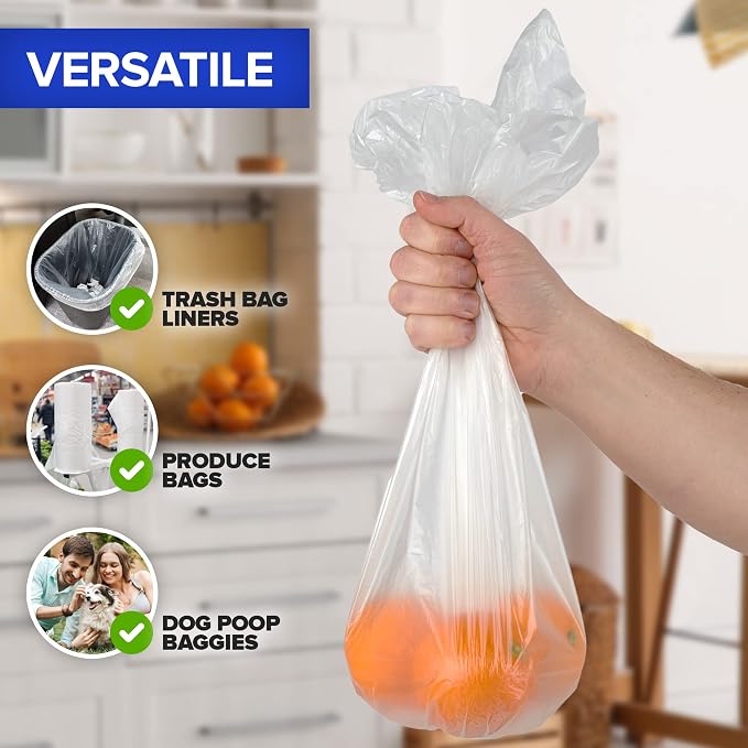 Stock Your Home 2 Gallon Unscented Small Garbage Bags, 100 Count, Leakproof, Versatile Usage, Grab-n-Go