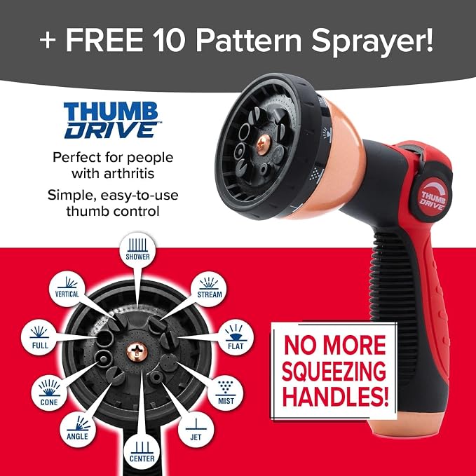 Pocket Hose 25 FT Copper Head Hose, Pocket Pivot, No Tangles, Anti-Burst | Anti-burst sleeve reinforced with bulletproof fiber, 360° swiveling pocket pivot connector, lightweight compact design