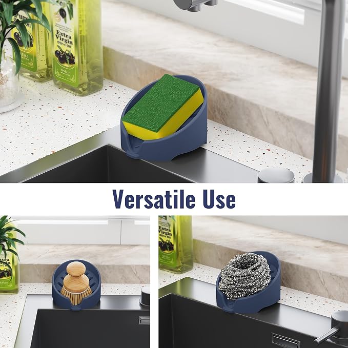 NiHome Silicone Sponge Holder for Kitchen Sink, Fits Scrub Daddy Mommy | Self-Draining Dispenser Organizer Tray, Sink Caddy Countertop Fits Soaps, Scrubber, Dishwasher Safe, Includes Brush