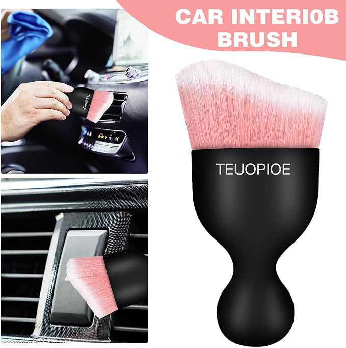 Car Detailing Brush for Interior Dusting and Air Vents,Pink White | Soft synthetic bristles clean dashboards, vents, and consoles. Lightweight PP handle is suitable for dry or wet use.
