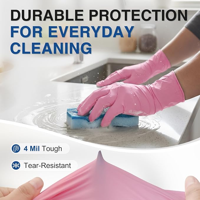 Schneider Medical Nitrile Exam Gloves, Powder & Latex Free, Pink | Disposable for Medical Exams, Cooking, Food Prep, Cleaning, Home, Household Use, 4Mil