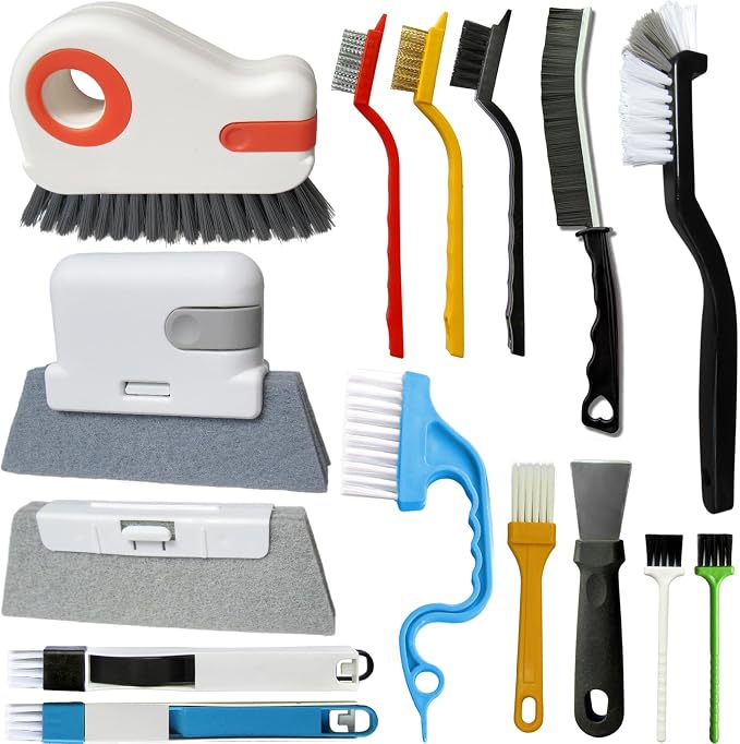 CRAFNEW 15Pcs Window Track Cleaning Brush, Small Crevice Cleaning Tools | Window Sill & Gap Cleaner for Sliding Door Tracks, Window Seals, Tile Grout, Kitchen & Bathroom Narrow Grooves, Car Vents