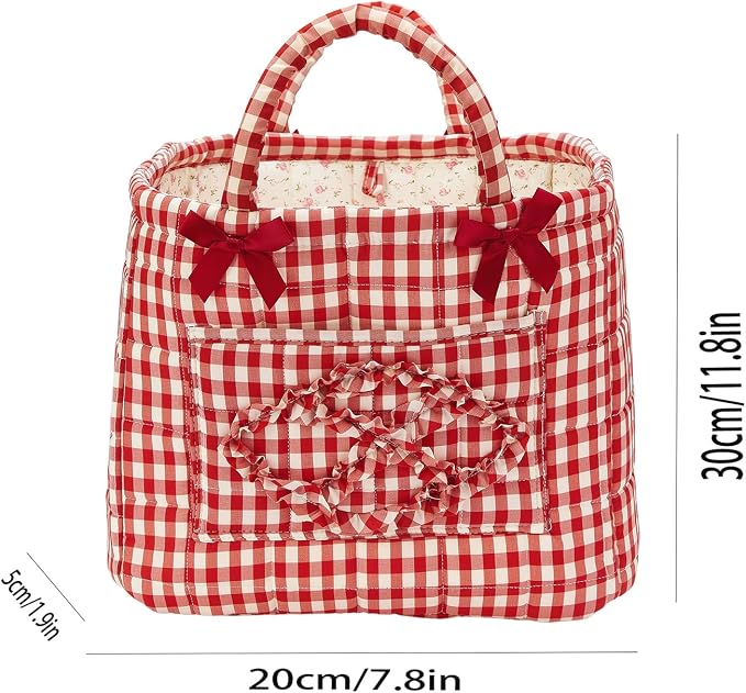 Boho Fabric Storage Basket Quilted Floral Print Baskets Organizer Bin with Handles for Home, Picnic, Shopping (A-Red 1, One Size)