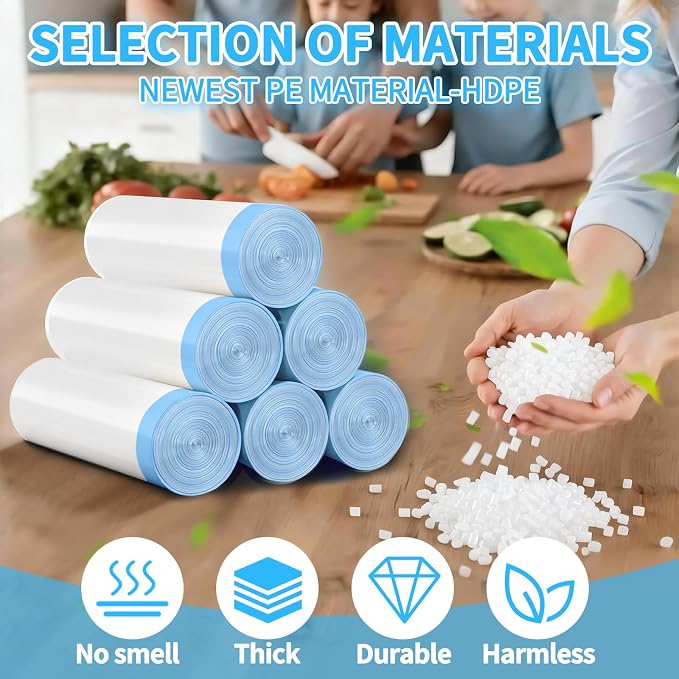 200 Count Small Trash Bags for 2.6-Gallon (10 L) Trash Cans,Thick Pre-separated Garbage Bags,Mini Wastebasket can Liners for Bathroom Bedroom Office(White)