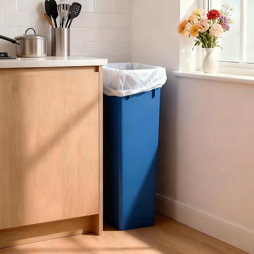 PLASTIC PRINCE 23 Gallon Slim Trash Can Kitchen, Commercial Tall Trash Bin Narrow, Rectangular Slim Jim Skinny Garbage Can for Home Garage Cabinet Restaurant, 6 Pack, Blue