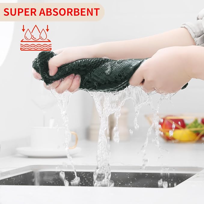 Homaxy 100% Cotton Waffle Weave Kitchen Dish Cloths 12-Pack, Blackish Green | 12 x 12 Inches, Ultra Soft Absorbent Dish Towels, Quick Drying Dish Rags with Hanging Loop