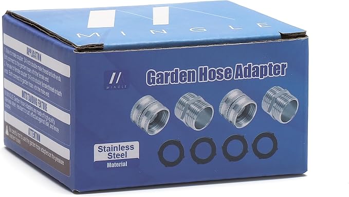M MINGLE Garden Hose Adapter 3/4”, Male to Male, Female to Female, 4-Pack | Standard 3/4” GHT, Stainless Steel Connector, Rust-resistant, Easy to Install, No Leakage, Extra 4 Washers