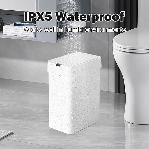 SYNCVIBE 2 Pack Bathroom Trash Can with Lid - 2.5 Gal and 4 Gal Motion Sensor Garbage Bin, Smart Rubbish Bin, Waterproof Slim Dustbin, Automatic Plastic Trash Can for Bathroom, Office, White