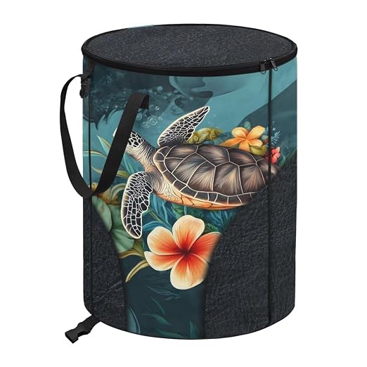 BIGCARJOB Flower Turtle Outdoor Trash Can Storage Collapsible Pop-up Recycle Trash Can 22.83x17.71 Waterproof Garbage Bin Bag with Lid and Clip