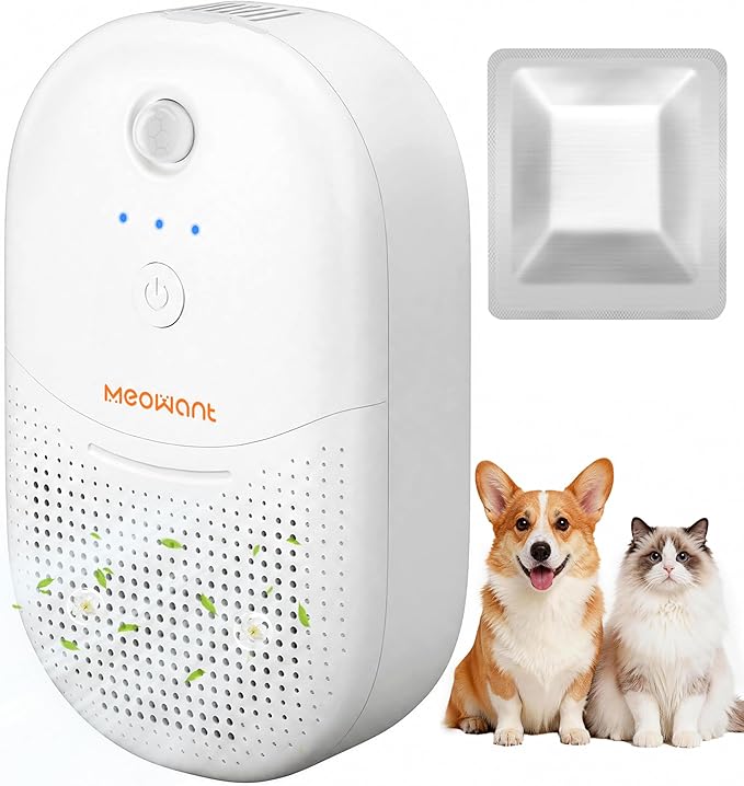 Meowant Cat Litter Odor Deodorizer,Sensor Monitor Negative Ion Air Purifier | 4 Auto Modes Pet Odor Eliminator, Rechargeable Wireless Quiet Odor Remover with Odor Deodorant Gel for Multi-Pet Home 1PCS