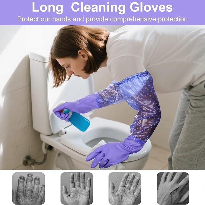 Long Gloves for Cleaning Bathroom,Elbow Length,2 Pair | Waterproof Chemical Resistant Glove,Pvc Full Arm Men & Women Reusable Glove for Gardening,Aquarium,Kitchen,Household Cleaning