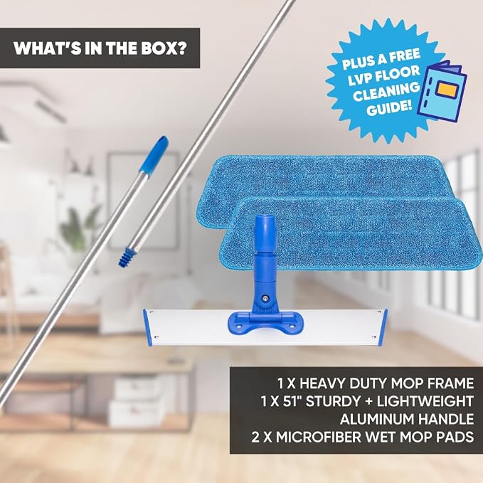Microfiber Wholesale 18” Luxury Vinyl Plank Floor Mop | Deep Clean Without Damaging | Recommended by LVP Manufacturers | Heavy Duty Lightweight | Reusable Microfiber Mop Pads
