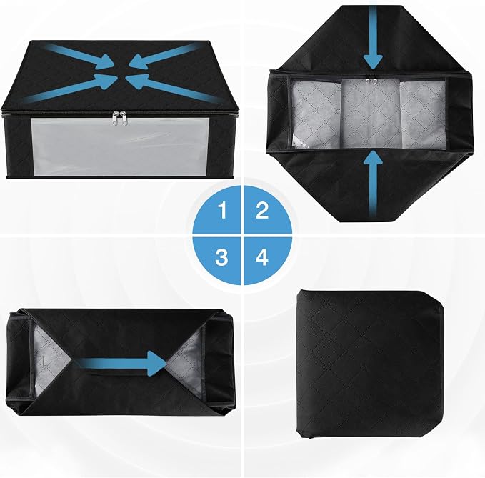 HomeHacks 8-Pack Clothes Organizer Storage Bags, 35L Storage Bins, Black | Foldable Storage Box Container with Zippers, Clear Window, Reinforced Handles for Closet, Dorm, Pillows, Bedding, Sweater