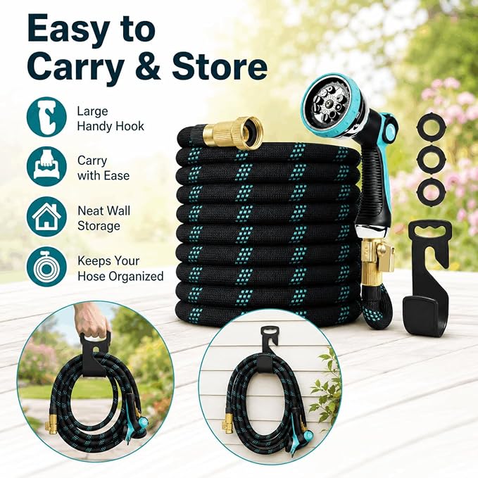 100ft Heavy Duty Garden Hose with Alloy Nozzle & Solid Brass Connectors – Lightweight, No-Kink Flexible Water Hose, 96-Spindle High-Density Weave, 12 Bar Non-Expandable TPE Core for Outdoor Yard