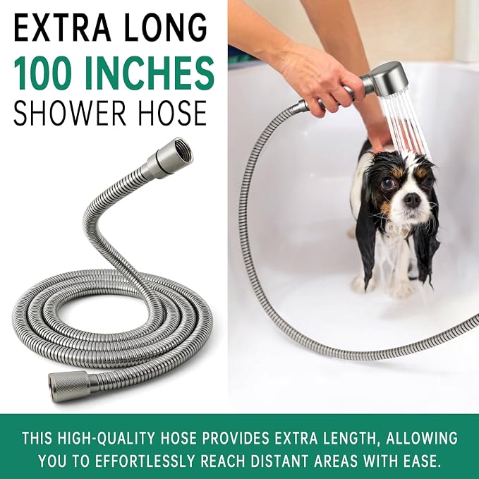 High Pressure3 Mode Dog Shower Attachment with ON/OFF Switch | With ON/OFF Switch, 100 Inches Extra Long Hose, Easy to Install, Indoor & Outdoor Use, No-Drill Hook Mount