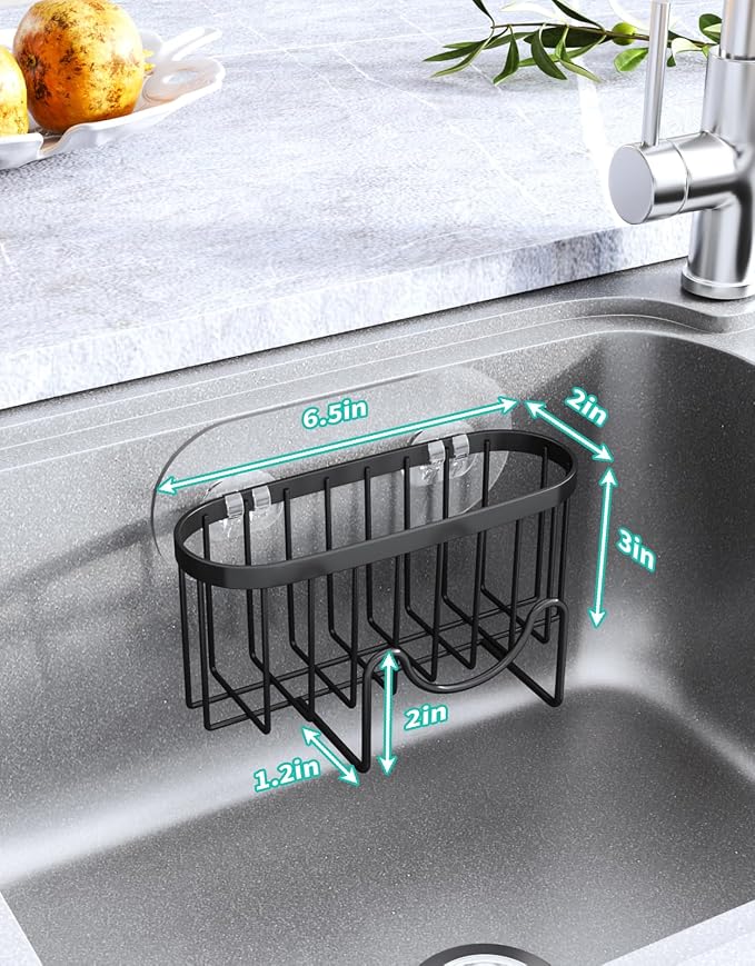 HapiRm Multifunctional Sponge Holder with Unique M-Shaped, 2 Installation Methods Kitchen Sink Caddy Organizer, Rustproof Stainless Steel Kitchen Organizers and Storage Essentials - Black (Pack of 2)