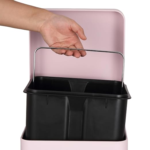 happimess Betty 8 Gal Step Trash Can Soft-Close Lid, Blush Pink | Removable Liner, Semi-Rectangular, Steel Pedal, Iron Powder Coated, 27" Height, Non-Skid Base