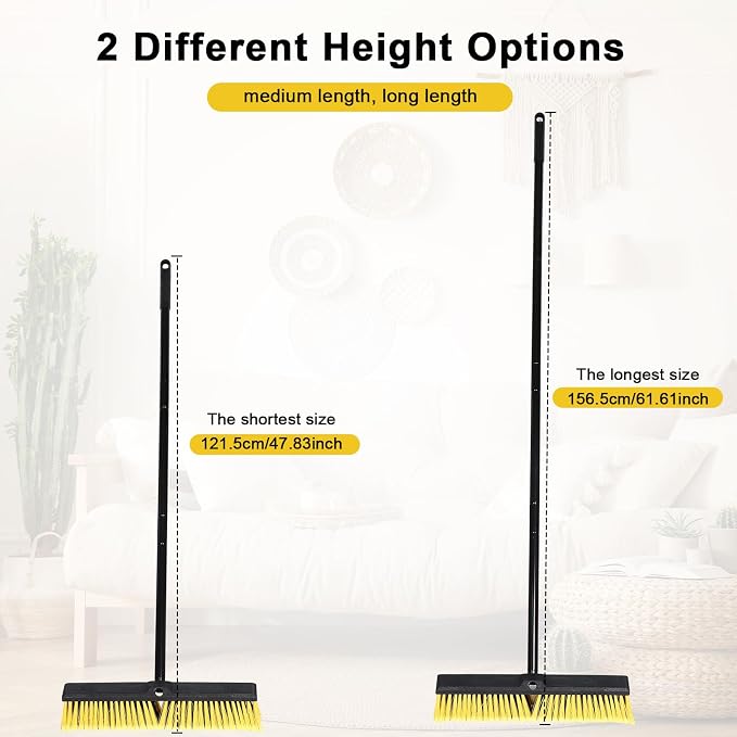 Zhehao 6 Pack 18 Inches Push Broom Outdoor, Multi Surface Garden Brush Broom with Adjustable 63" Long Handle for Deck, Driveway, Patio, Warehouse, Garage, Yard, Concrete Floor Cleaning (Yellow)