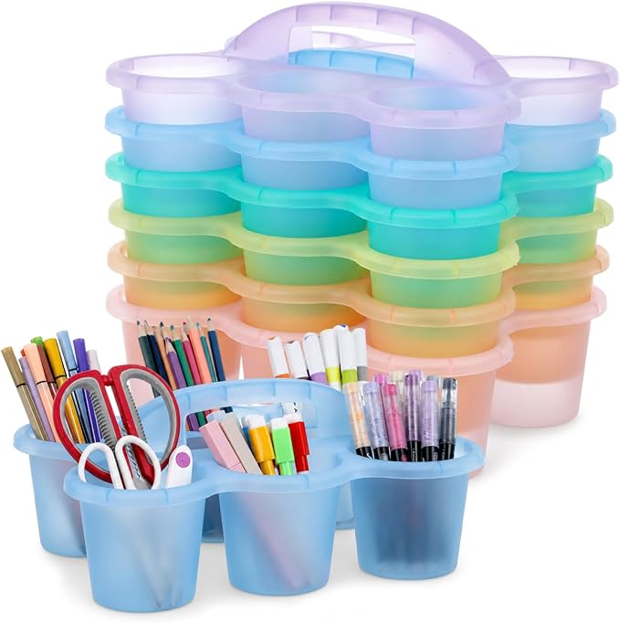 gisgfim 6 Pack Classroom Caddy Organizer with Handle, 6 Compartments, Colorful Clear