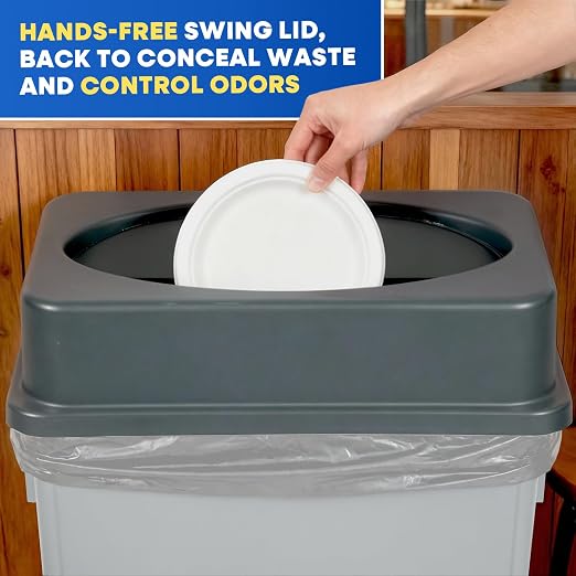 PLASTIC PRINCE Slim Jim Trash Can Lid Replacement, Outdoor Slim Commercial Garbage Can Lid, Swing Rectangular Double Flip Top Lid 23 Gallon Container, 6 Pack, Gray