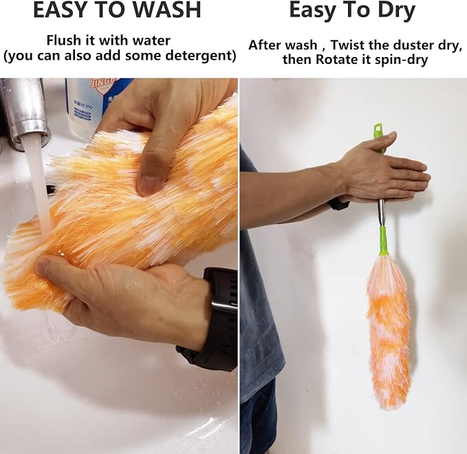 4 Pack Washable Electrostatic Duster, Extendable Pole 25" to 55", Feather Duster for Cleaning, Electrostatic Feather Duster