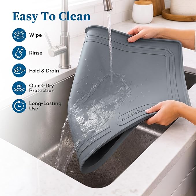Waterproof Under Sink Mat 28"x19", Silicone Mat, Dark Gray | BPA-Free Shelf Liner, Raised Edge Traps Spills & Leaks, Bathroom, Kitchen Cabinet, for Boots, Pets, Home Essentials Organizer