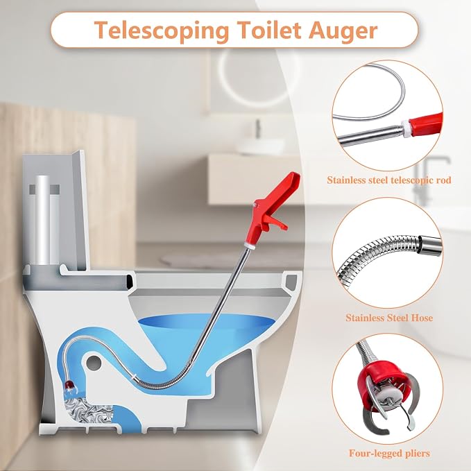 Drain Snake Toilet Auger AC Drain Line Cleaning brush Hair Clog Remover Tools Drain opener set for Men/Women Perfect Option Types of clog for Toilet,Kitchen Sink,Bathroom Sewer Various Projects