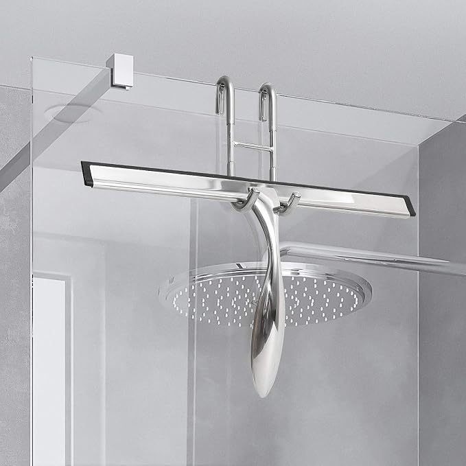 Simtive Shower Door Hooks (4-Pack), Towel Hooks for Bathroom Frameless Glass Door, Shower Squeegee Hooks, Silver