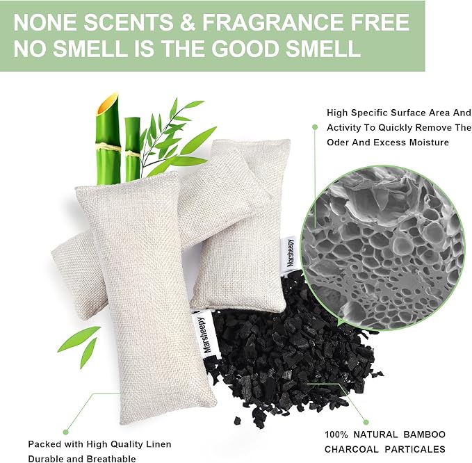 6 Pack Activated Charcoal Shoe Odor Eliminator, Shoe Deodorizer insert Bag | 100% Natural Shoes Smell Remover，eliminates odor naturally,can be reused up to two years
