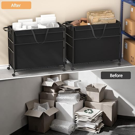 DAOUTIME Commercial Trash Can Cart, 51.5Gal Office Trash Cart (2 Lockable), Recyclable Cardboard Box/Paper Organizer, Large-Capacity Laundry Cart for Hotel/Office/Home/Nursing Home/Groceries/Supplies