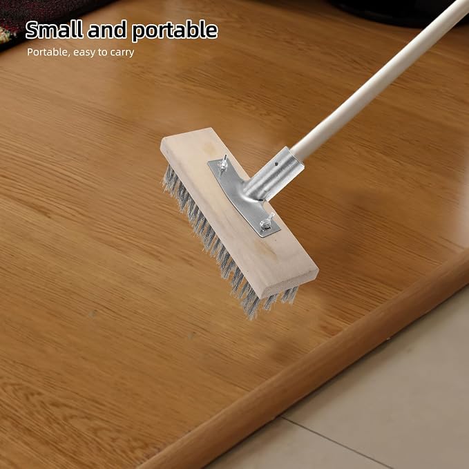 Heavy Duty Floor Scrub Brush Stainless Steel Wire 20cm Head Moss Remover Road Cleaning Brush for Outdoor Concrete and Stone Surfaces Cleaning