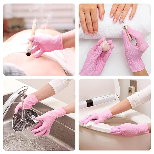 SwiftGrip Nitrile Disposable Gloves - Medical Exam Gloves, Latex-Free, Pink, Powder-Free, 50-ct Box (Large)