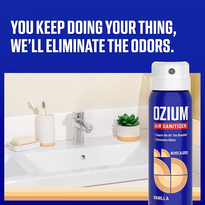 Ozium 3.5 Oz. Air Sanitizer and Odor Eliminator Spray | For Homes Cars, Offices and More, Vanilla Scent, 2 Pack