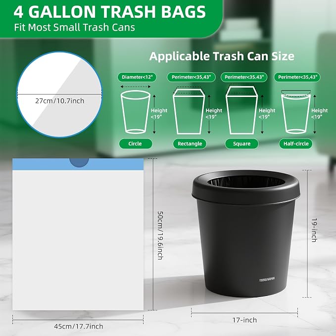 4 Gal Small Trash Bags, Unscented Drawstring, 51 Ct for Bathroom | Leakproof Seams, Pre-Separated Rolls, for Office, Bedroom, Dorm & RV, Milky White