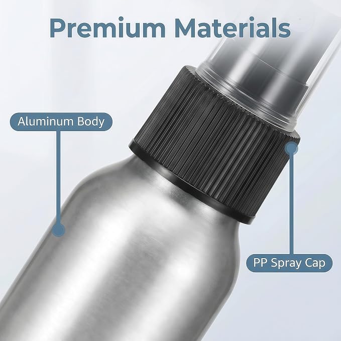 3 Pcs Aluminum Fine Mist Spray Bottle with Black Pump Sprayer Empty Sample Atomizer Containers for Essential Oils Perfume Aromatherapy Makeup Water size 50ml/1.7oz