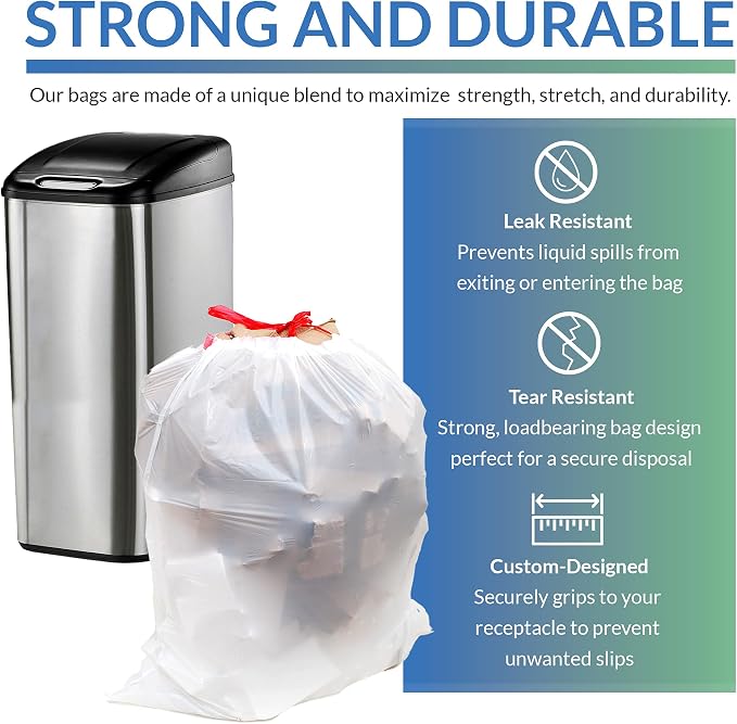 Reli. Tall Kitchen Drawstring Trash Bags 13 Gallon | 500 Count Bulk, White | Kitchen Garbage Bags 13 - 16 Gallon Capacity | Red Drawstrings | Leak Proof | Tear Resistant