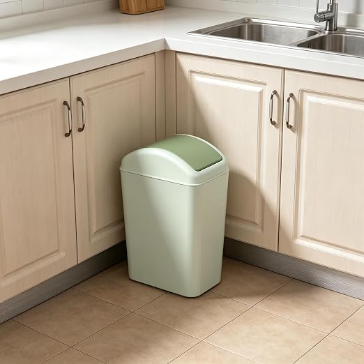 4.5 Gallon Plastic Swing Lid Trash Can, Slim Garbage Bin, Green | Trash Bin with Lid, Waste Basket Swing Top