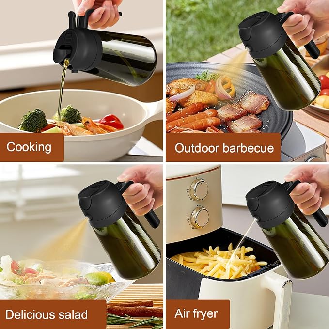 YARRAMATE 16 oz 2-in-1 Dark Glass Olive Oil Sprayer & Dispenser, BlackGreen | Light-blocking dark green glass, food-grade spray and pour bottle for cooking, air fryer, salad and BBQ