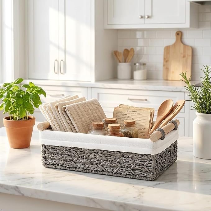 Storage Basket for Bathroom Organizer Baskets for Shelves Organizing | Toilet Paper Storage Basket for Bathroom Bedroom Home Farmhouse Decor,Set of 2,Gray
