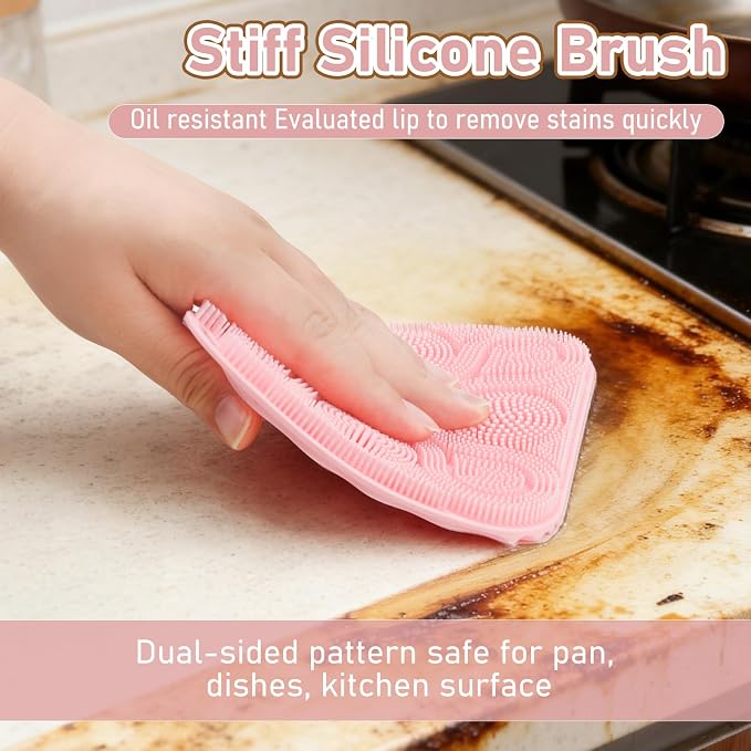 Silicone Sponges for Dishes Fruit Vegetable, Vynusio Silicon Dish Sponge 3 Pack Food-Grade Reusable Durable Efficient Kitchen Gadgets Washing Clean Scrubber Pad, Multipurpose High Resistant Trivet