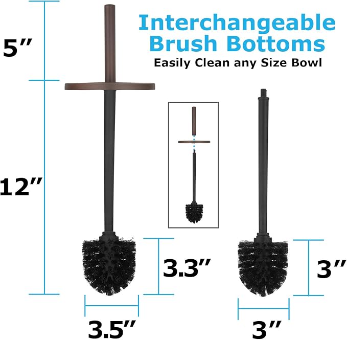 Blue Donuts Toilet Brush and Plunger Set with Holder, Modern Oil Rubbed Bronze Bathroom Accessories Toilet Plunger and Toilet Bowl Brush Combo