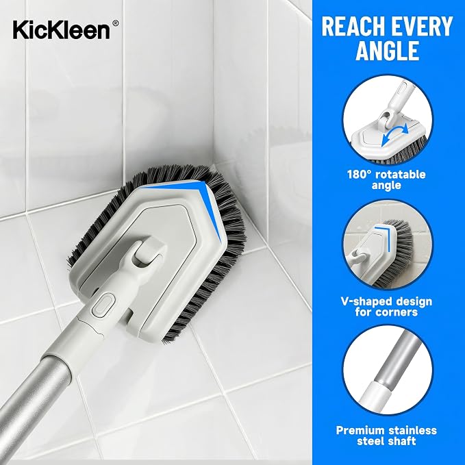 Tile Tub Scrubber Brush with Different Function Cleaning Heads | No Scratch Shower Scrubber for Bathroom Toilet Wall,Bathtub,Sink, and 10 Pack Magic Sponges Eraser