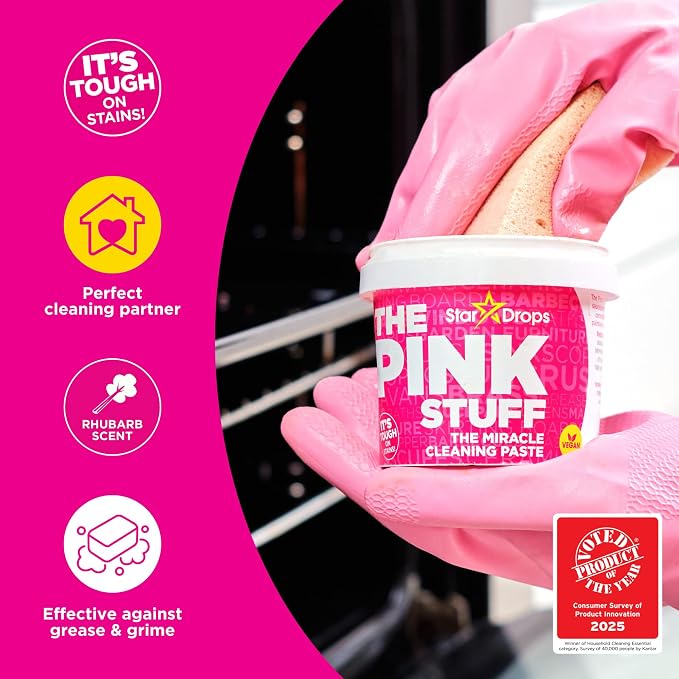Stardrops - The Pink Stuff Cleaning Kit – Cleaning Paste, Bathroom Foam Spray, Toilet Foaming Powder, SQeeZY Sponge & 3 Microfiber Cloths – Tough on Stains, Grease & Soap Scum