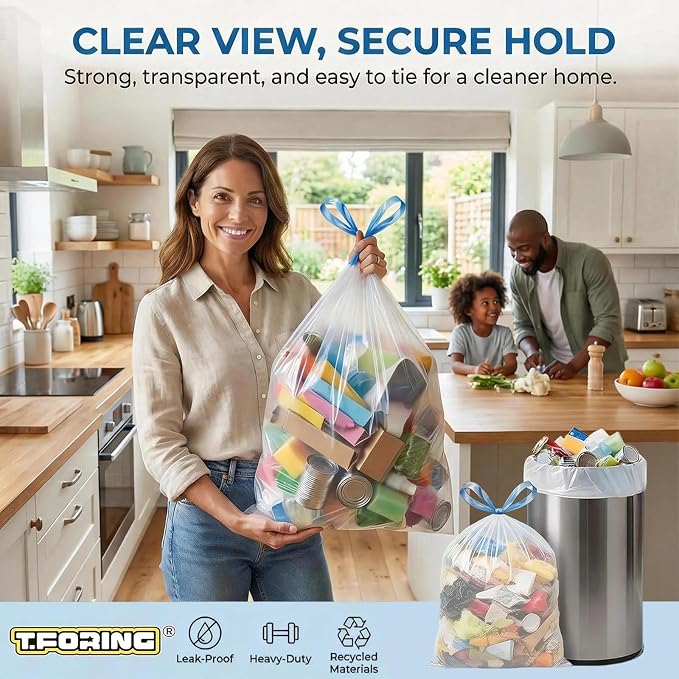 Medium 8 Gallon Trash Bags Drawstring,1.2 Mil,Unscented,150 Count | Leakproof,Strong Plastic Garbage Can Liners,White,Fit 23 - 30 Liter Waste Bins,for Bathroom Home Kitchen Everyday Use