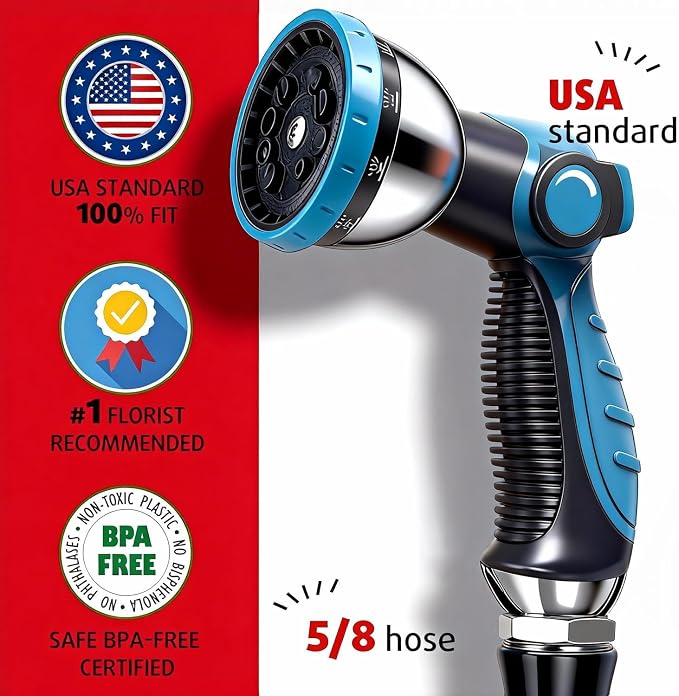 AyayaBoss Garden Hose Nozzle, Durable High Pressure Water Hose Sprayer Nozzle with 10 Patterns for Watering Plants, Washing Cars, Cleaning Patio, Showering Pets (Pack of 2)