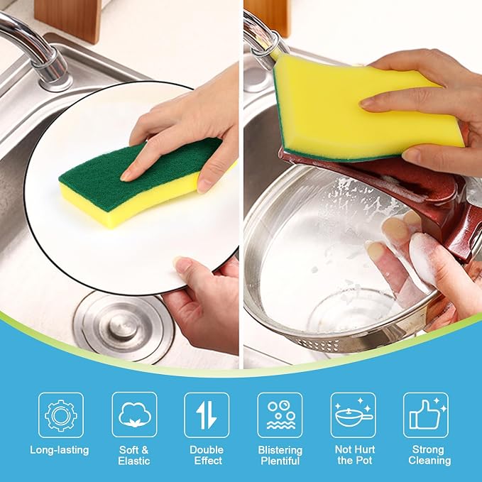 AIDEA Sponges Kitchen, 6-Pack XL Heavy Duty Dish Sponges, Cleaning Sponges | Reusable Dish Sponges Stink-Free, Extra Large Cleaning Dish Scrubber Sponges for Home/kitchen/ Restaurant/ Household Cleaning