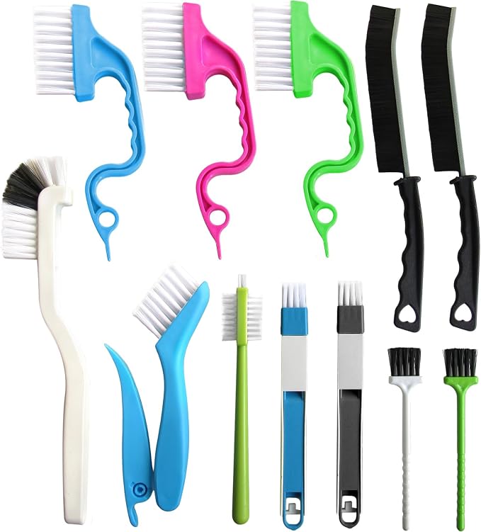 12Pcs Small Crevice Gap Cleaning Brushes, Groove Detail Brush Cleaner Tools | Ideal for door window tracks, grooves, corners, bathroom, kitchen, faucets, sinks and keyboards deep crevice cleaning