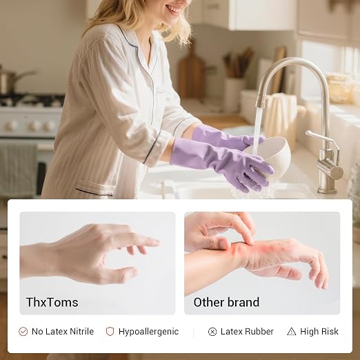 ThxToms Reusable Nitrile Dishwashing Gloves, Latex Free, 10 Mil, S | 4 Pairs, Flexible, Skin-Friendly & Anti-Slip Design for Kitchen Household & Bathroom Cleaning ,Waterproof, Ideal for Dishes