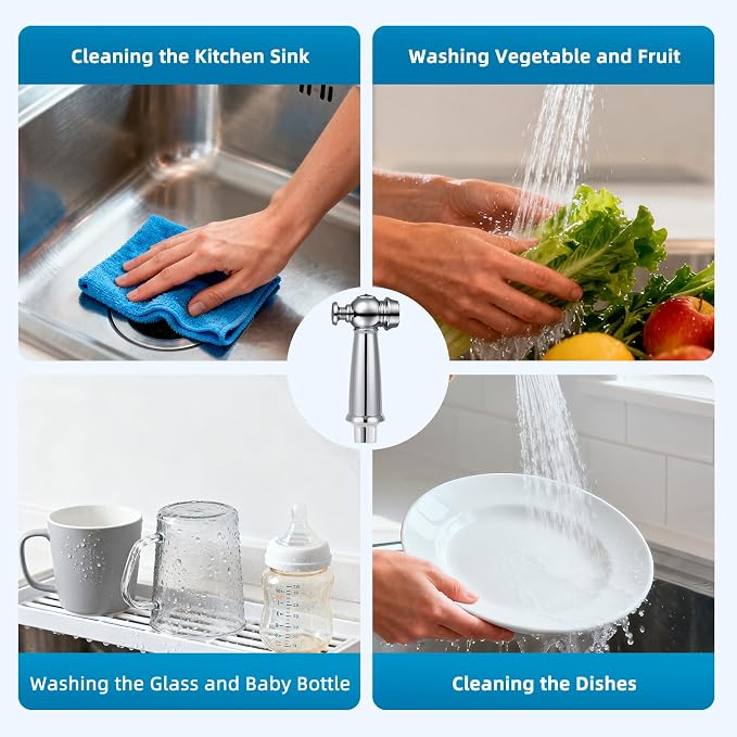 Universal Kitchen Sink Side Sprayer Head with Hose/Holder/Adapters, Chrome | NSF/ANSI/CAN 372 Certified, Sink Faucet Sprayer Attachment Compatible with Moen/Delta, Side Sprayer Head with Quick Connector