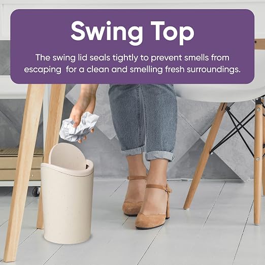 Superio Small Bathroom Trash Can with Lid, Modern White Mini Waste Bin with Swing Lid (1 1/2 Gallon, 6 Liter) Plastic Garbage Can for Kitchen, Bathroom, Bedroom, Office, Under Desk (1, Ecohome)
